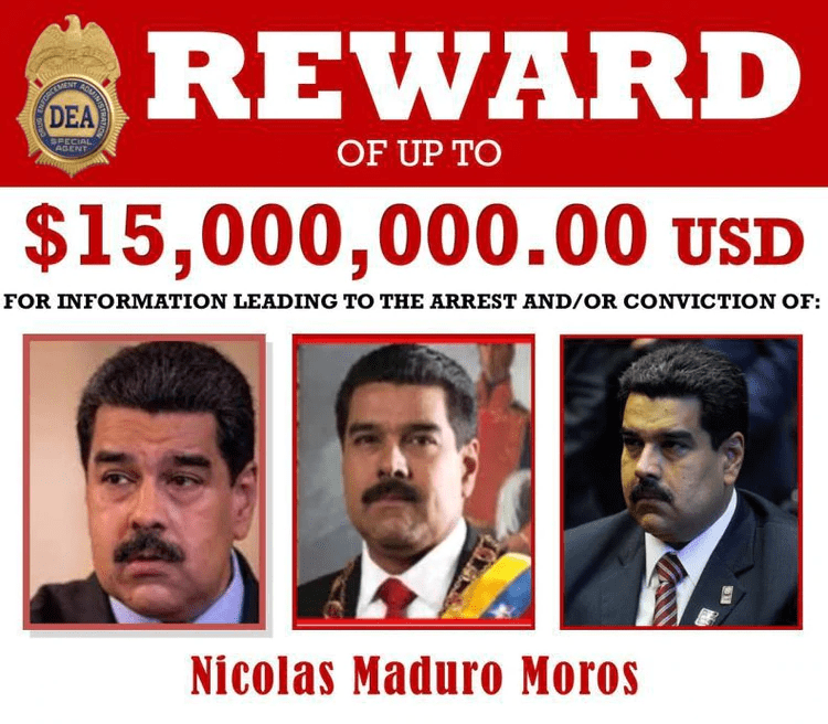 Estados Unidos acusa a Maduro de «narcoterrorismo» y ofrece U$D15 millones por datos que lleven a su arresto